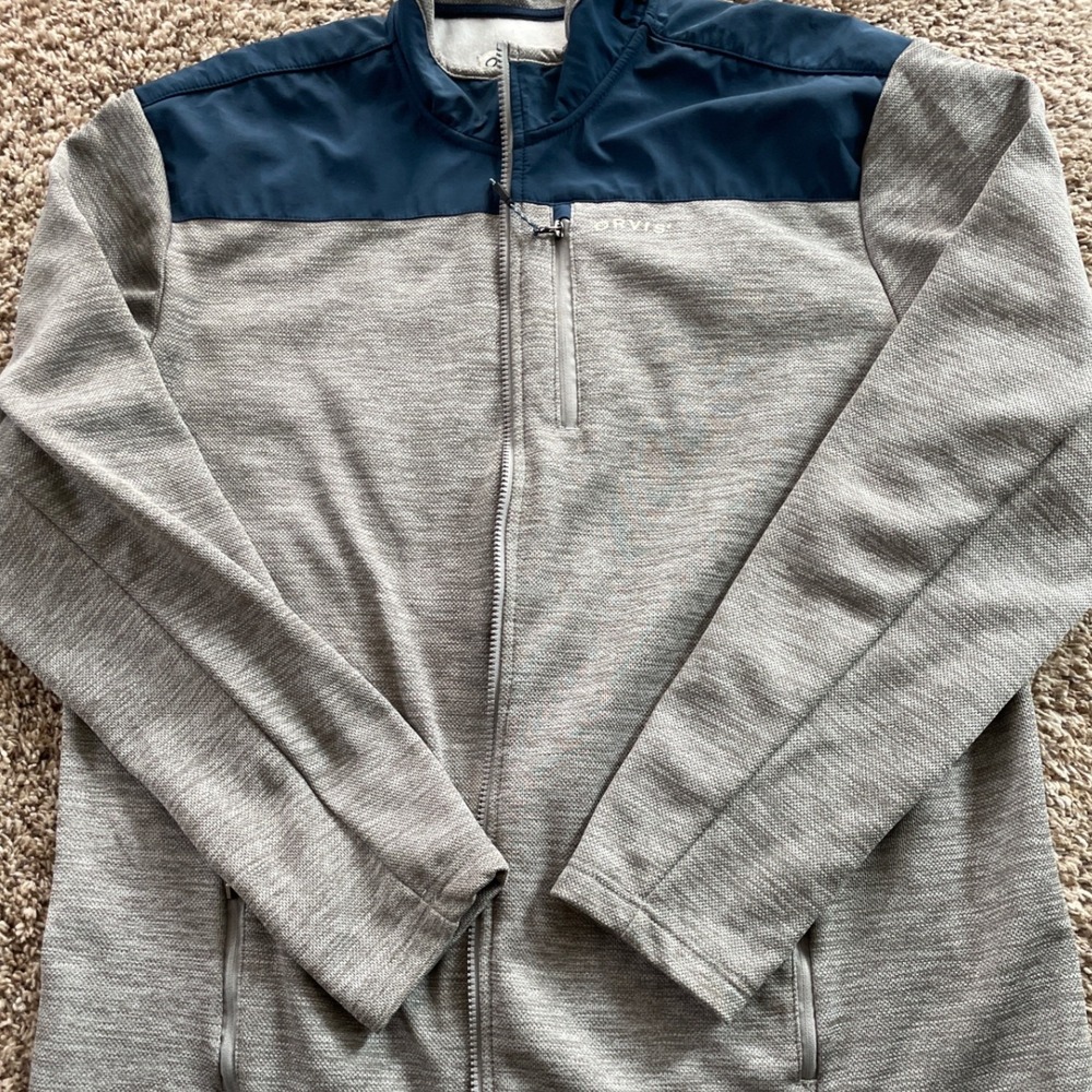 Orvis Mens XL Full Zip Fleece Jacket Grey Navy Blue Classic Collection Sweater - Picture 11 of 16